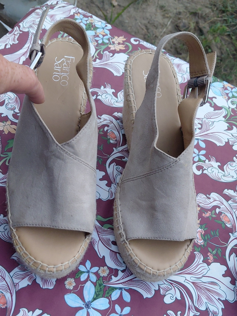 Franco Sarto Beige Suede Slingback Espadrille Wedge